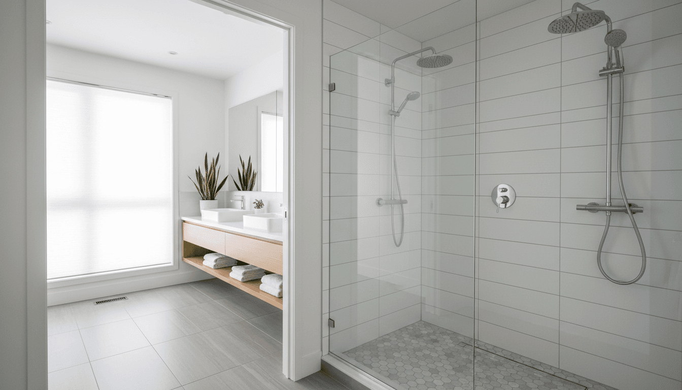 Completed bathroom renovation with new plumbing fixtures